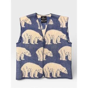 Vintage Lillunn Design of Norway Polar Bear Wool Open Front Vest Sweater